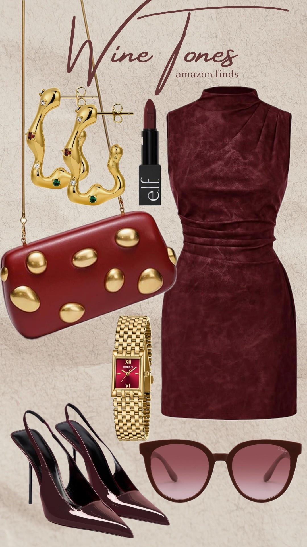 Fall outfit goals 🍷✨ This wine-toned look is giving chic + elevated for the season, from the bold gold accessories to the sleek dress and heels. Perfect for a fall wedding guest, date night, or any event where you want to stand out. Shop the full fall outfit details from my Amazon finds here. #FallOutfitInspo #AmazonFashion #WineTones


#LTKFallSale #LTKOver40 #LTKFindsUnder100