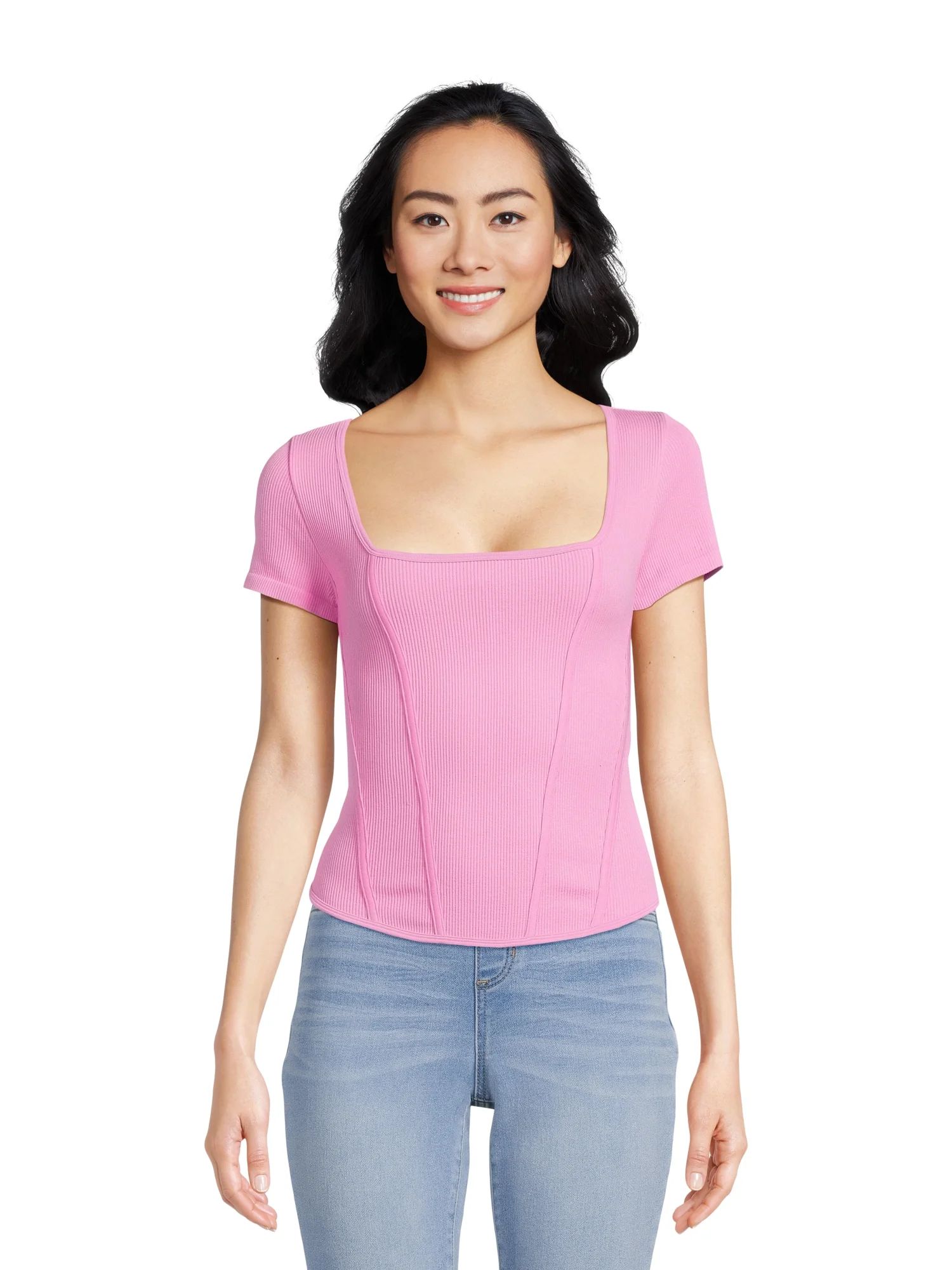 No Boundaries Seamless Corset Tee, Women’s and Women’s Plus - Walmart.com | Walmart (US)