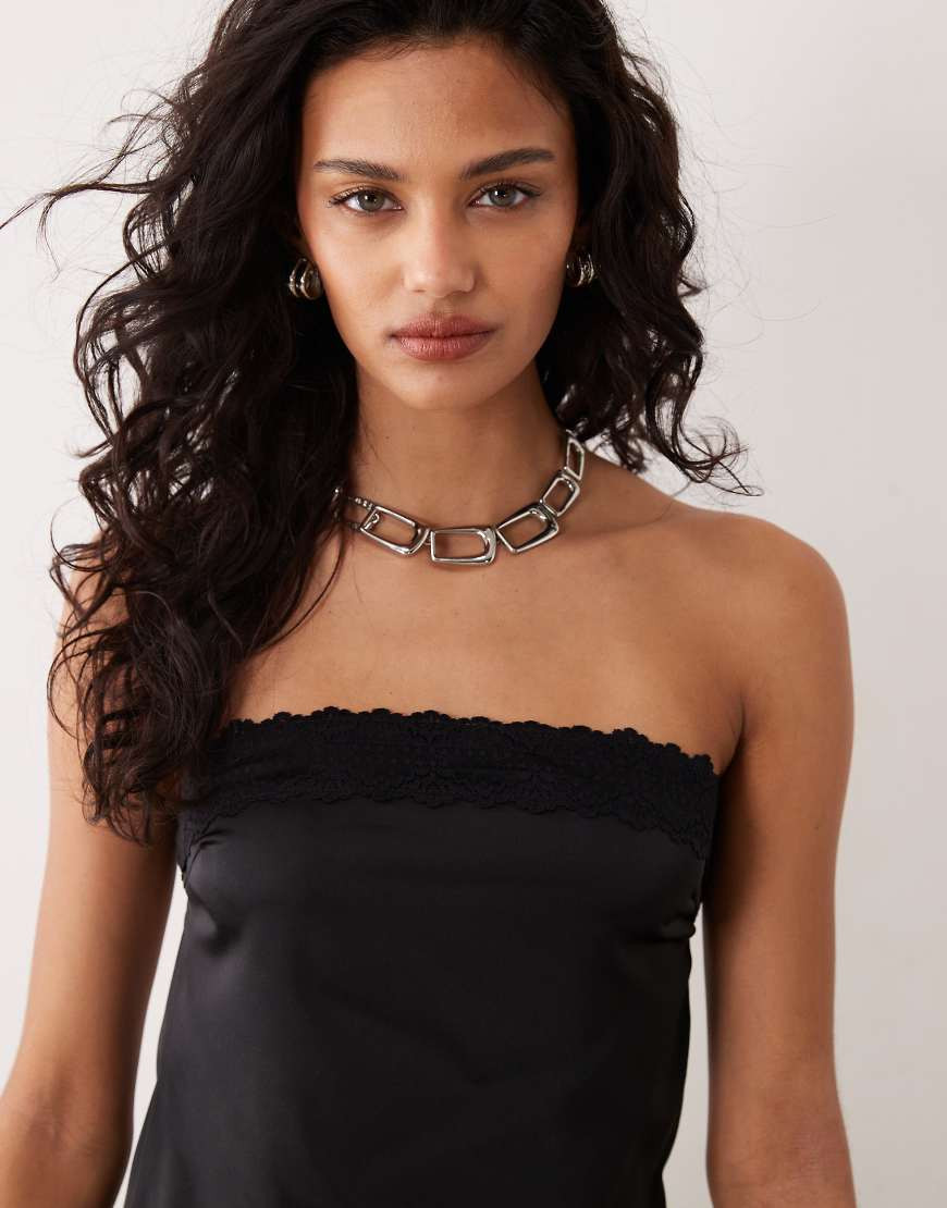 Motel Minae tie waist satin bandeau top in black | ASOS (Global)