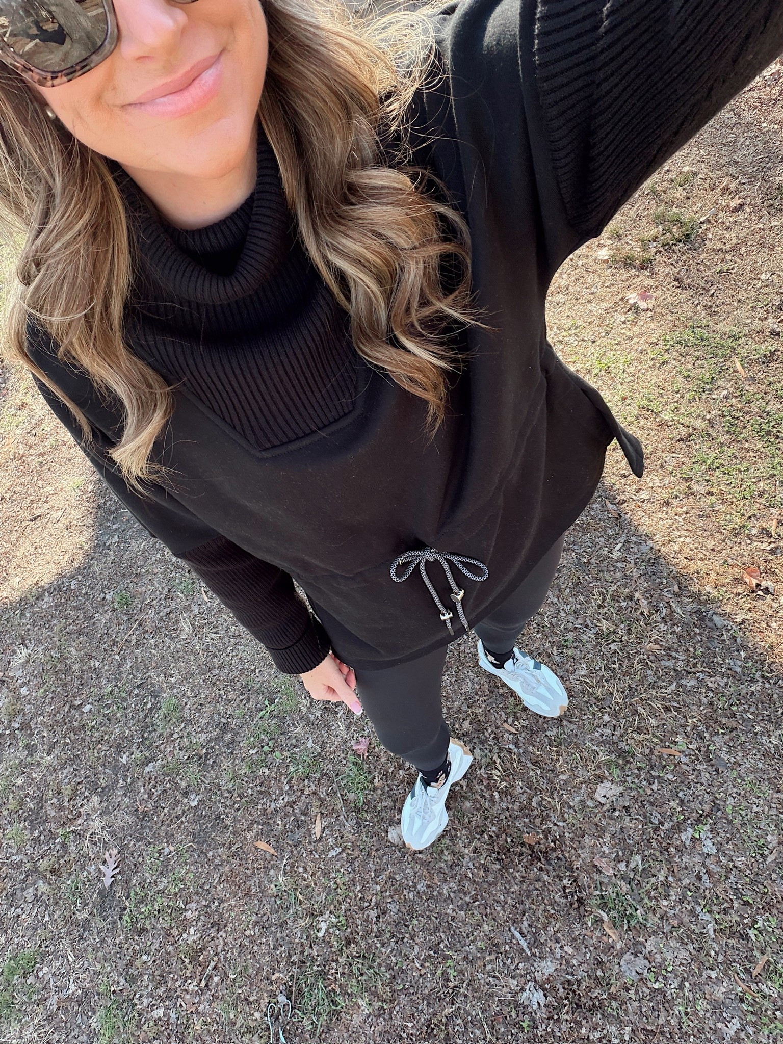 I’m in a large drawstring waist sweatshirt, small leggings, sunglasses, Christmas socks and sneakers - fits tts.

#LTKmomlife #LTKFindsUnder50 #LTKTravel