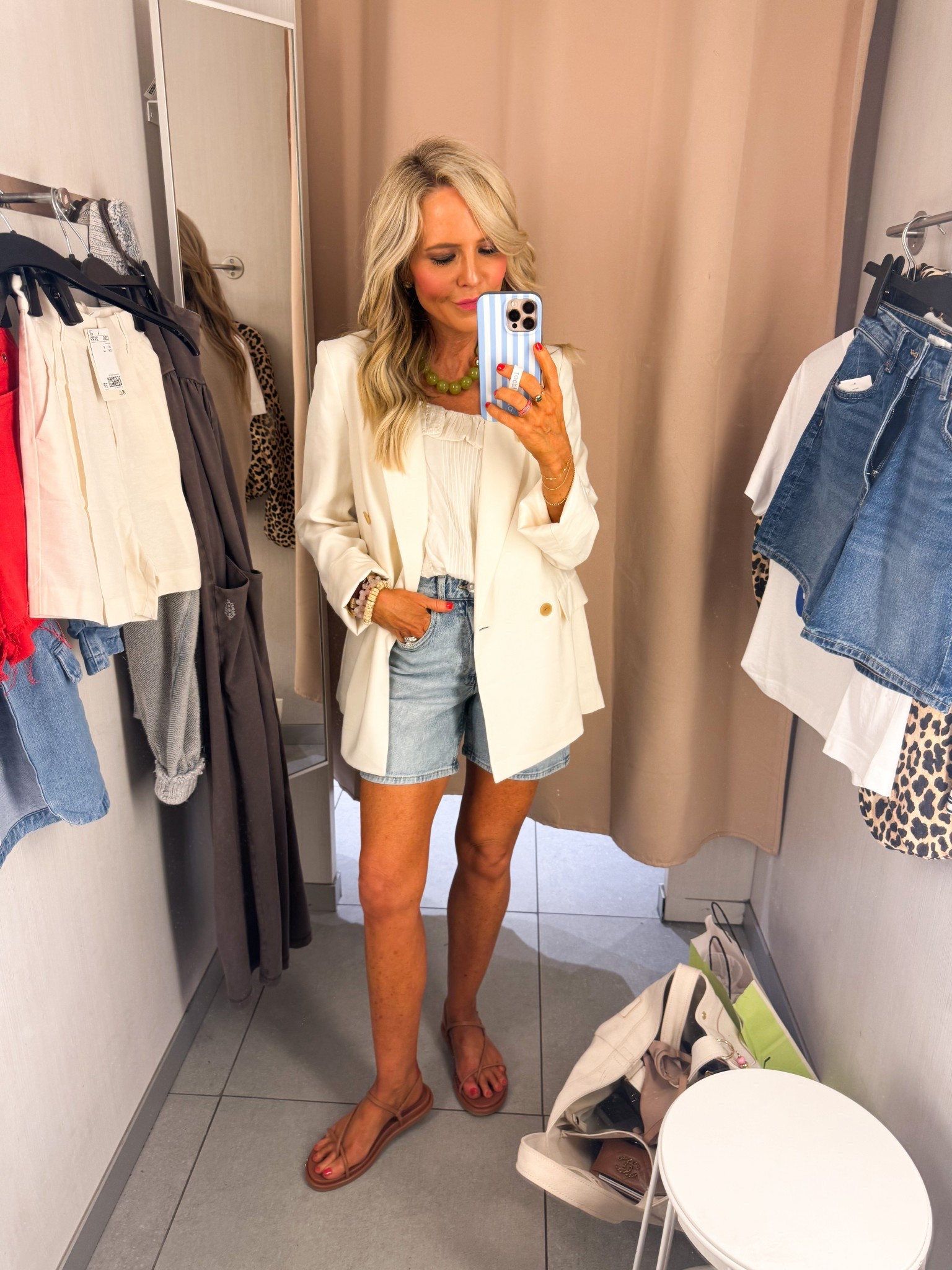 H&M for the win!! casual and cool and on sale for 25% off (wearing XS in blazer + size 2 in denim shorts • 

#LTKOver40 #LTKSaleAlert #LTKootd