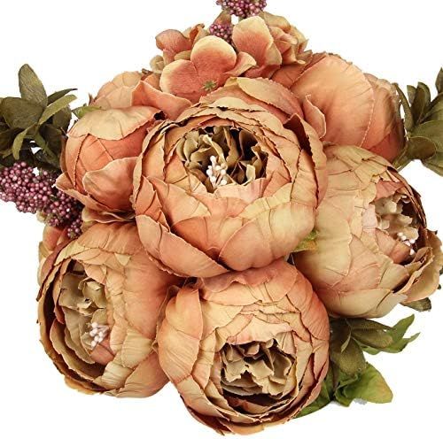 Flojery Silk Peony Bouquet Vintage Artificial Peonies Flower for Home Wedding Party Decor (1pcs, Cof | Amazon (US)