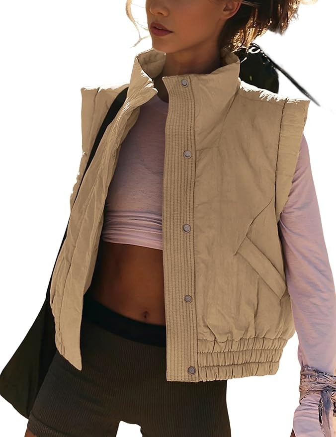 SKIKYAN Women Quilted Puffer Vest Button Down Scrunch Sleeveless Winter Stand Collar Padded Gilet... | Amazon (US)