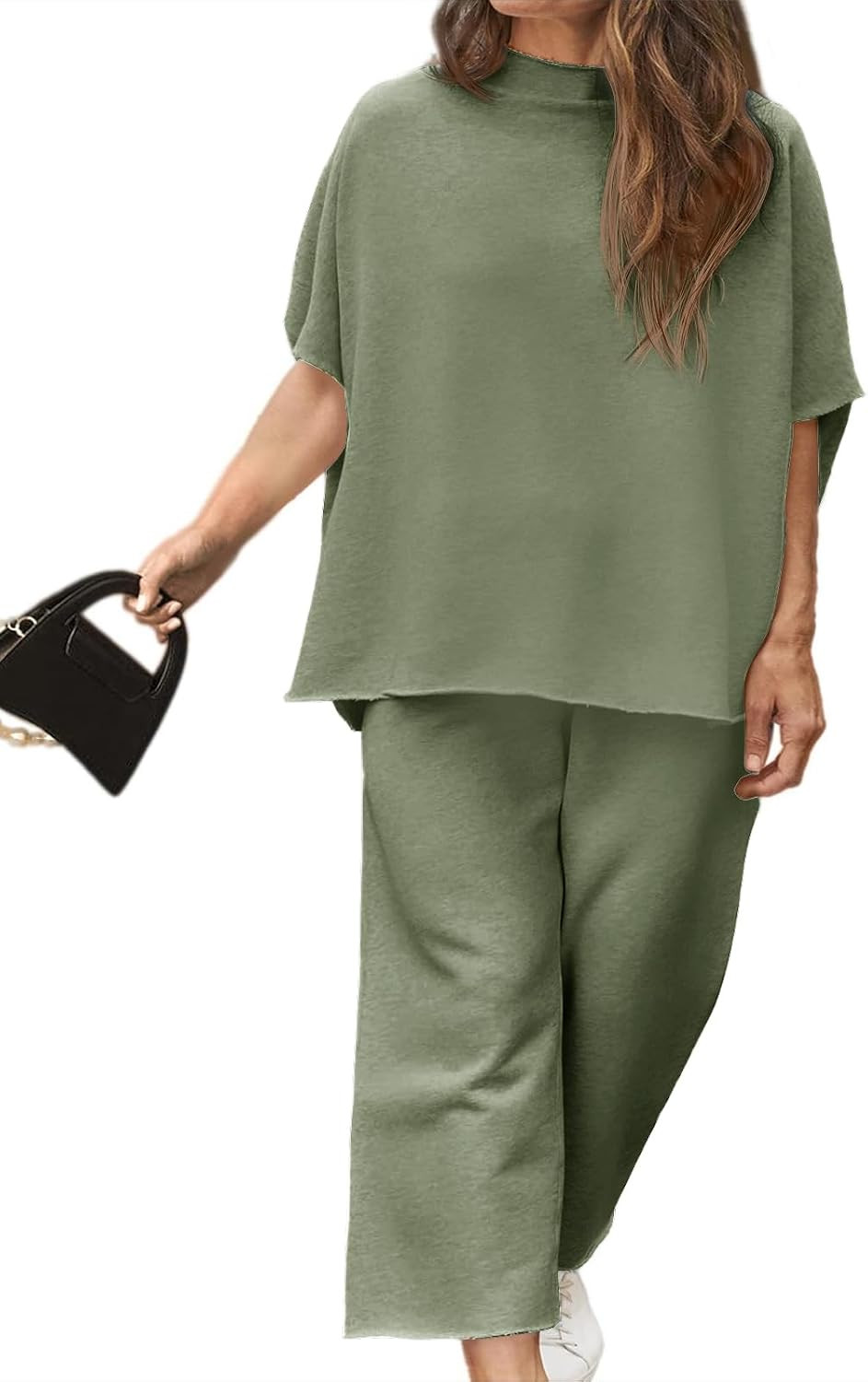 Women's Plus Size 2 Piece Outfits Batwing Sleeve Top Wide Leg Lounge Set | Amazon (US)