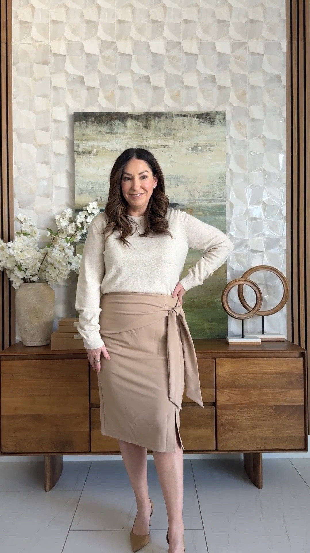 Amazonv Neutral Winter Workwear Outfit cashmere sweater, perfect for work. Pair it with a high-waisted skirt for a chic look | Wearing skirt runs small wearing XL, Sweater tts, L  

 

#LTKOver40 #LTKMidsize #LTKWorkwear