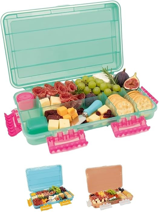 Charcuterie Safe - BPA-Free, Food Safe Charcuterie Board with Lid & Handle - Portable Snack Tray Organizer with Dividers, Mini Containers & Cheese Knife - Dishwasher Safe - Seafoam Green | Amazon (US)