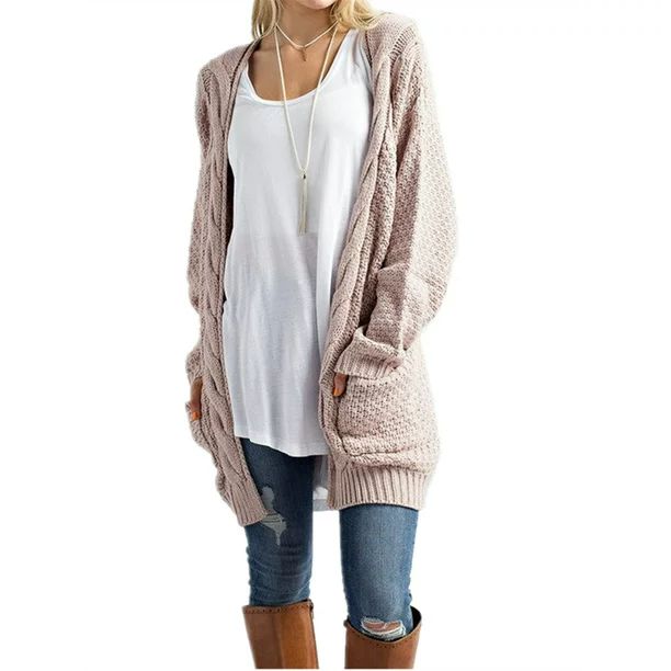 Autumn Winter Open Front Women Long Sleeve Knit Cardigan with Pocket | Walmart (US)