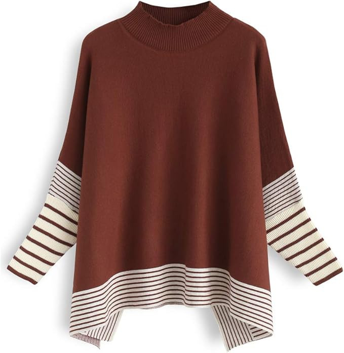 CHICWISH Women's Caramel Striped Oversize Soft Knit Cape Sweater Pullover, Size S-M at Amazon Wom... | Amazon (US)