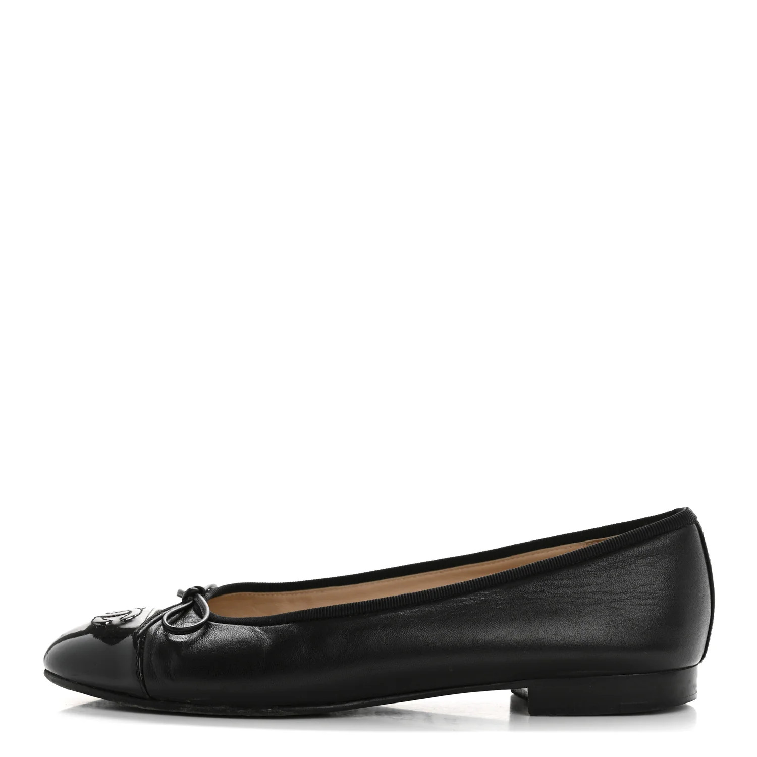 Lambskin Patent Cap Toe CC Ballerina Flats 37.5 Black | FASHIONPHILE (US)