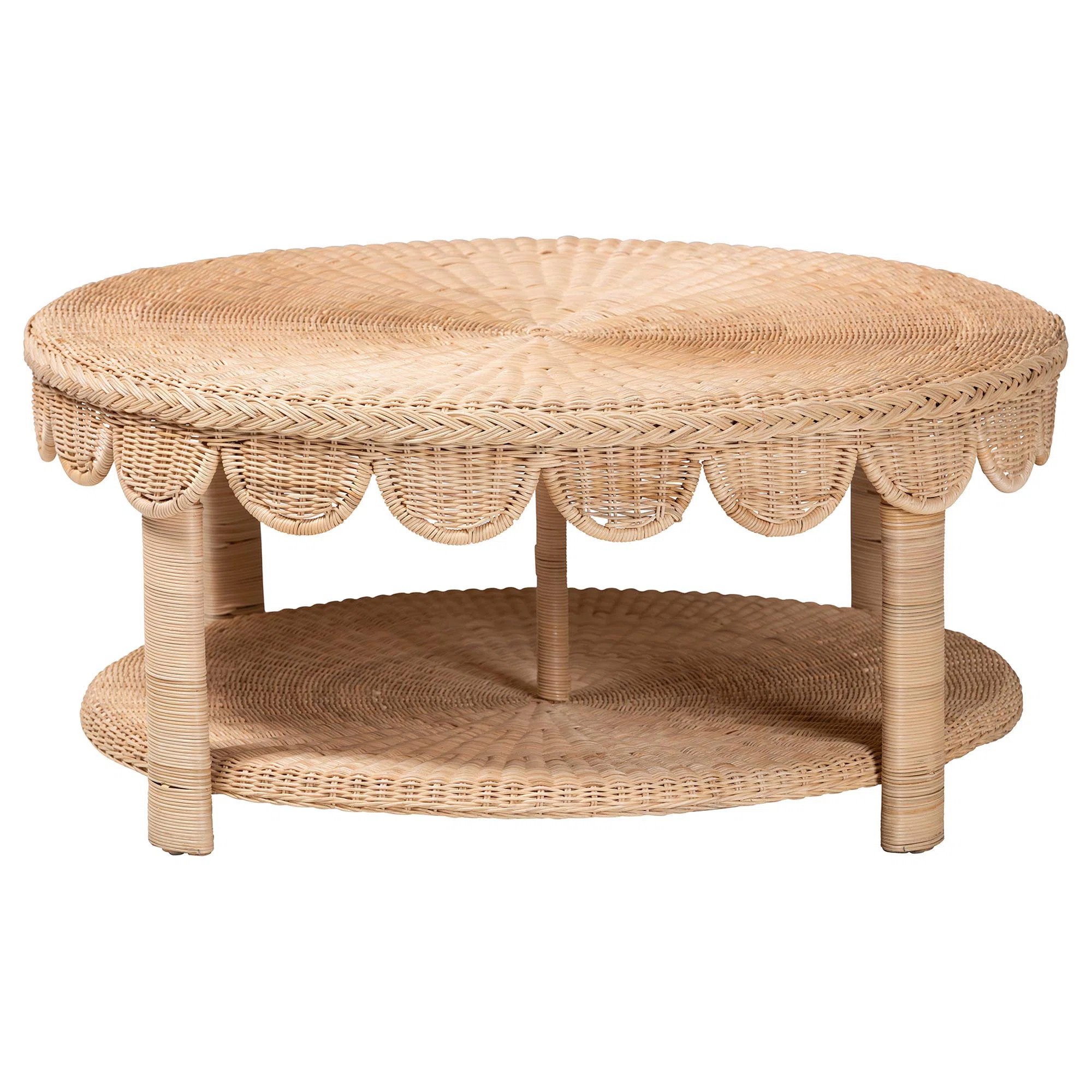 Bali & Pari Latoya Natural Rattan Coffee Table - Handwoven Round Wicker Table With Scalloped Apro... | Wayfair North America