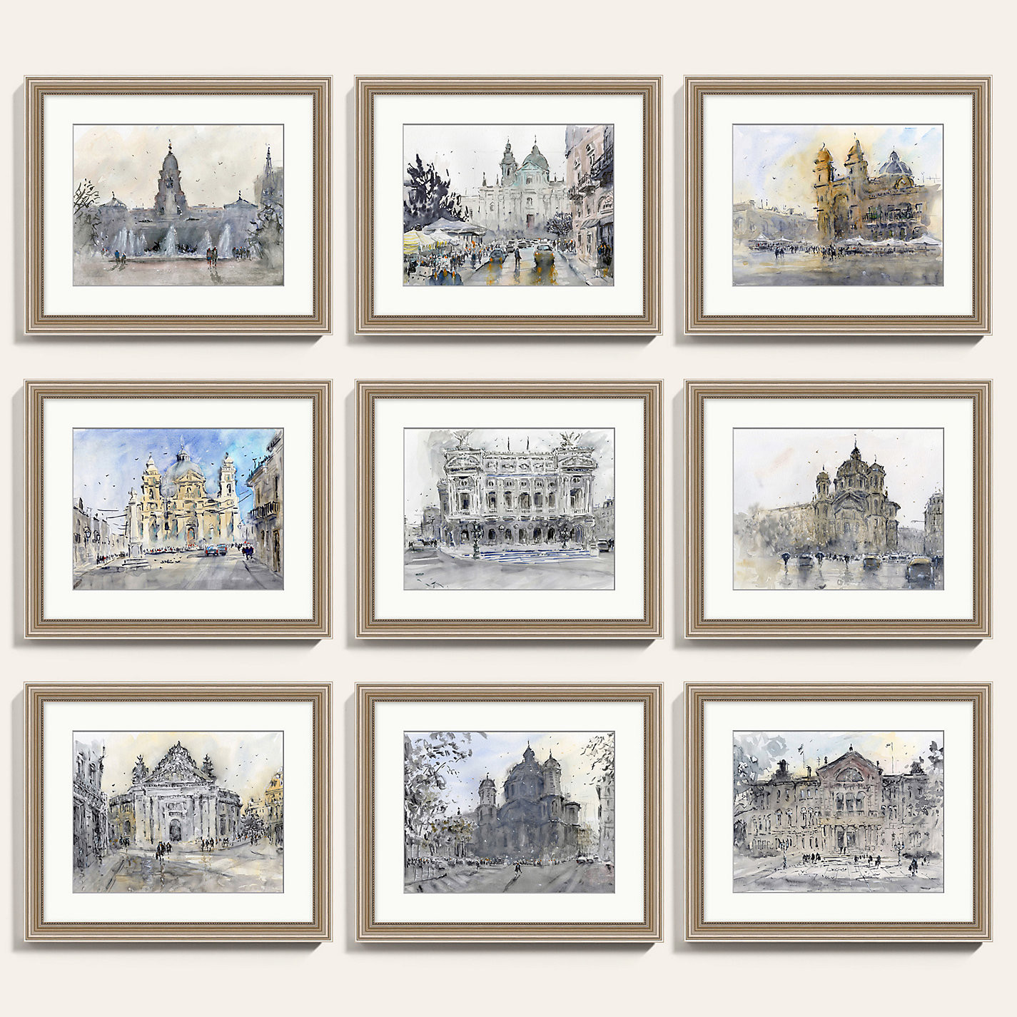Petite Tours of Europe Art  Romantic Watercolor Scenes with Silver Leaf Frame & Ivory Mat | Ballard Designs, Inc.