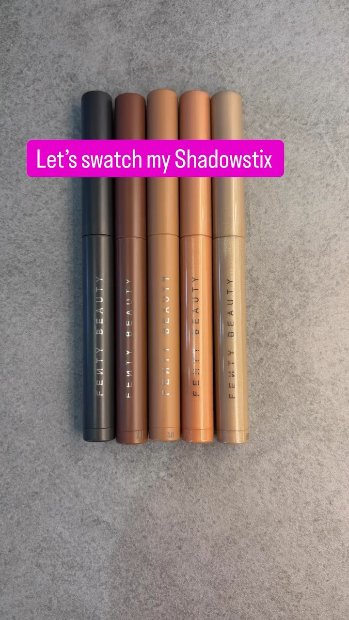 Swatching @fentybeauty fentybeauty Shadowstix eyeshadows in matte and shimmer shade. 

Eyeshadow colours that work with every skin tone and eye colour. Available in matte + shimmer. They can be used on their own or blended together. I like to use a matte shade first then apply shimmer on top.

• Cuz I’m Black - black (matte)
• In Big Truffle - chocolate brown (matte)
• Shroom Mate - cool neutral brown (matte)
• Fizzy Frosé - rose gold (shimmer)
• Get On Taupe - taupe (shimmer)

Which is your favourite, let me know?

#fentybeauty #fentypro #shadowstix 

#LTKbeauty #LTKuk #LTKgiftguide