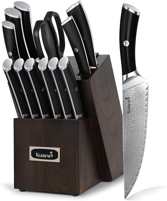 Authentic Damascus Knife Set, Ultra Sharp Blade Ergonomic Non-slip Handle, Kitchen Utensils Set C... | Amazon (US)