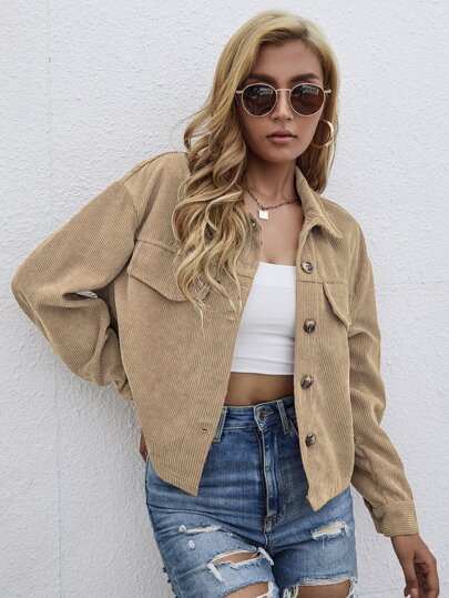 Solid Button Front Pocket Detail Jacket | SHEIN