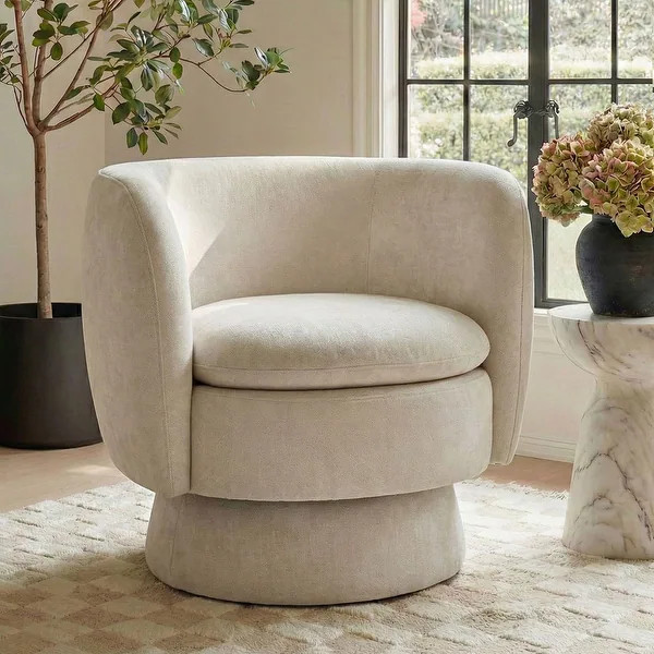 Modern Upholstered Swivel Barrel Accent Chair with Curved Back - Bed Bath & Beyond - 43917943 | Bed Bath & Beyond