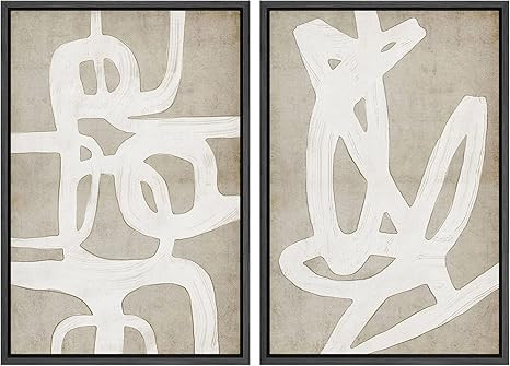 SIGNWIN Framed Canvas Print Wall Art Set Mid-Century Tan Paint Strokes Abstract Shapes Illustrati... | Amazon (US)