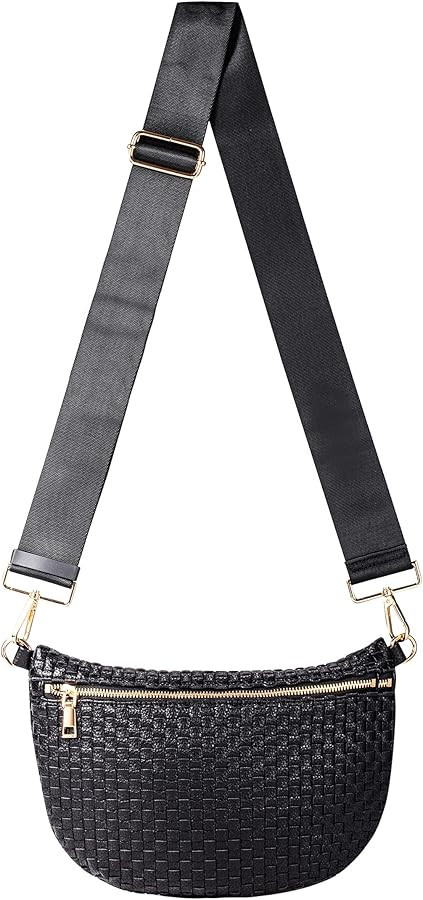 Woven Crossbody Bag for Women, Checkered PU Bum Bag Sling Purse with Adjustable Strap for Travel,... | Amazon (US)