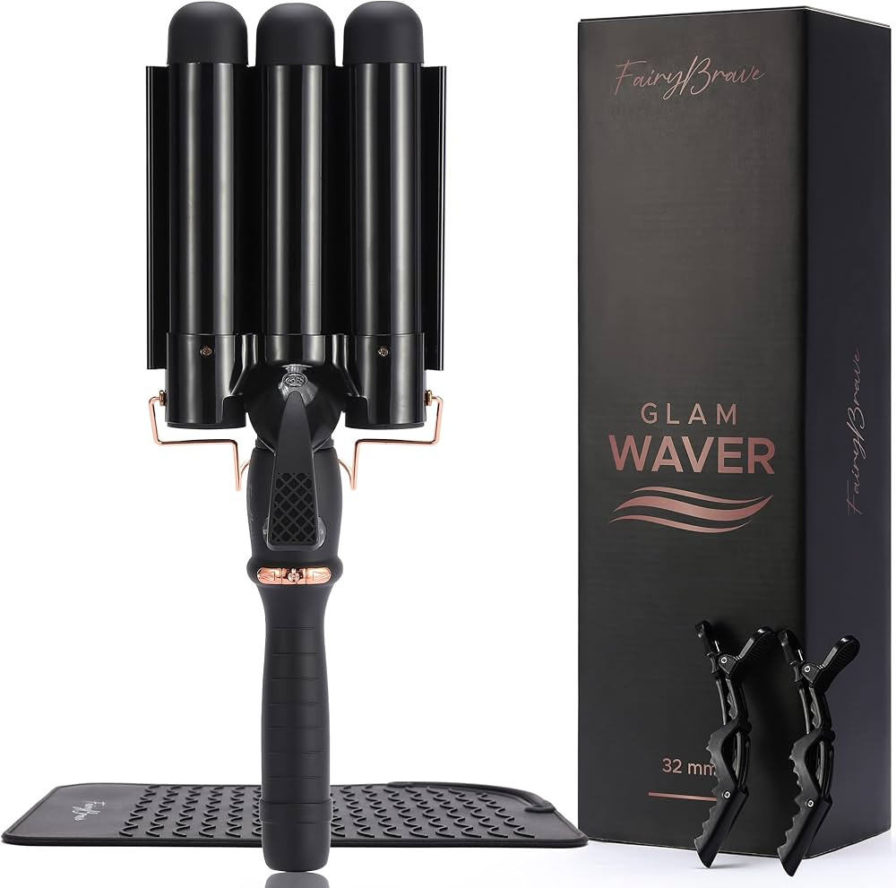 Large 3 Barrel Curling Iron, Triple Hair Waver & Crimper Wand for Beach Waves, Ceramic Tourmaline... | Amazon (US)