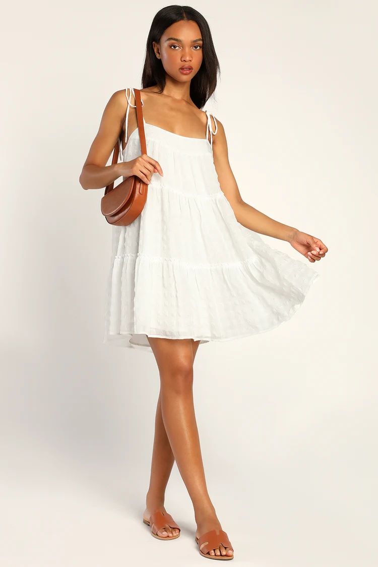 Just Checked In White Tie-Strap Shift Mini Dress | Lulus (US)