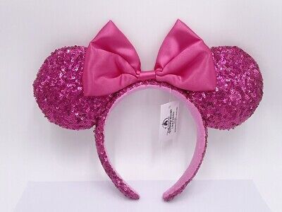 Hot 2023 Ears Bow Magenta Pink Minnie Sequin Disney Parks Orchid Headband | eBay US