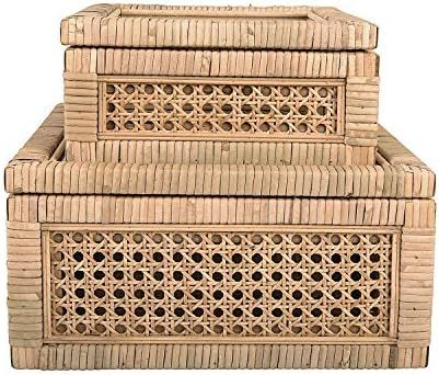 Creative Co-Op Cane and Rattan Glass Lid, Set of 2 Display Boxes, Natural | Amazon (US)
