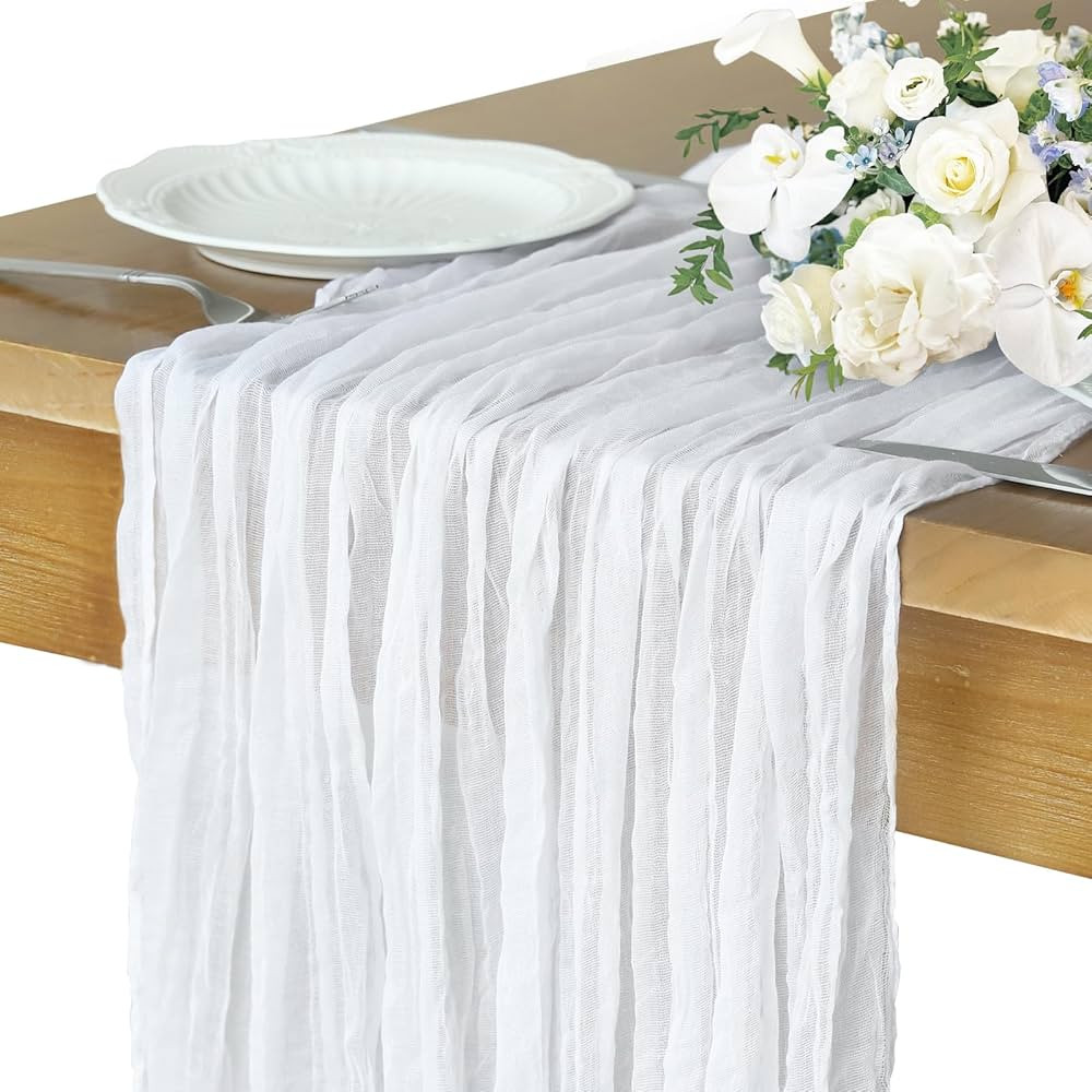 Ivory White Table Runner, 10FT Rustic White Table Runner 35*120inch Boho Table Runners for Weddin... | Amazon (US)