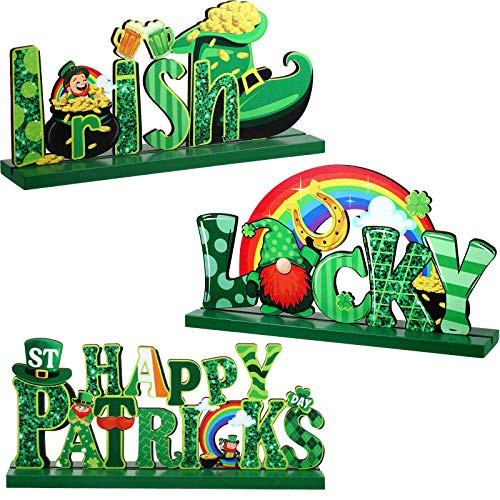 Sumind 3 Pieces St. Patrick's Day Table Decoration Shamrock Sign Centerpieces Leprechaun Decoration Wooden Irish Themed Decor for St. Patrick's Day Dinner Coffee Tier Tray, 7.87 x 4.72 Inch | Amazon (US)