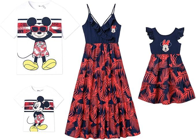 Disney Family Cami Dresses and Striped Cotton Short-Sleeve T-Shirts Sets of Mickey Minnie Vacatio... | Amazon (US)