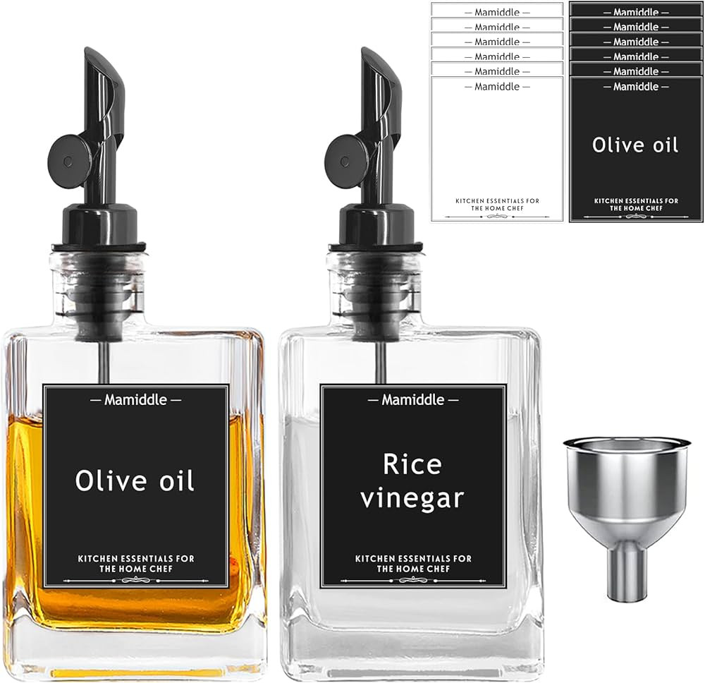 Glass Olive Oil and Vinegar Dispenser Set, 2PCS Oil Bottles with Stainless Steel Pouring Spout, F... | Amazon (US)