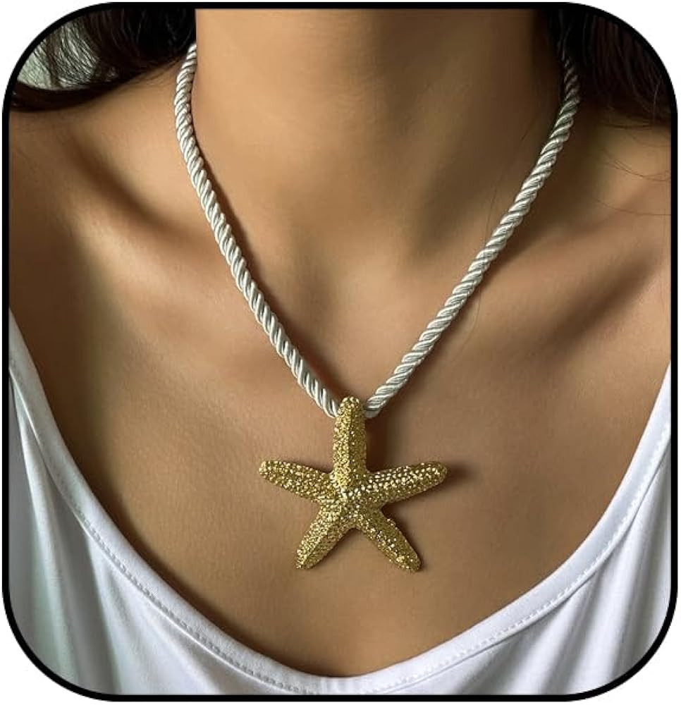 Gold Starfish Necklace Seashell Necklace for Women Layered Shell Conch Necklace Big Star Necklace... | Amazon (US)