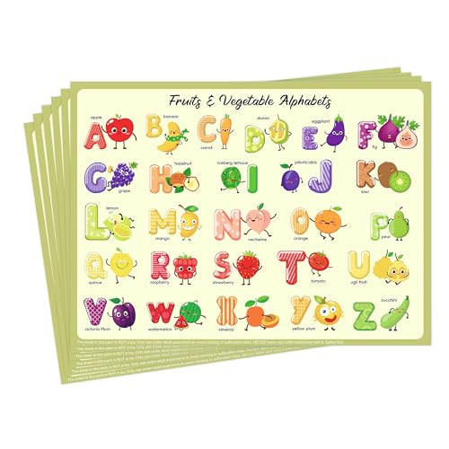 Disposable Placemats for Baby, Sticky Disposable Table Mats Babies Toddlers for Dining Table, Restaurants, Preschool & Parties–Fruit Alphabet Fun Designs 60 Pack, 12x16 Inches | Amazon (US)
