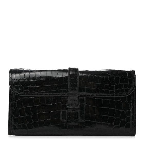 Shiny Niloticus Crocodile Jige Elan 29 Clutch Black | FASHIONPHILE (US)