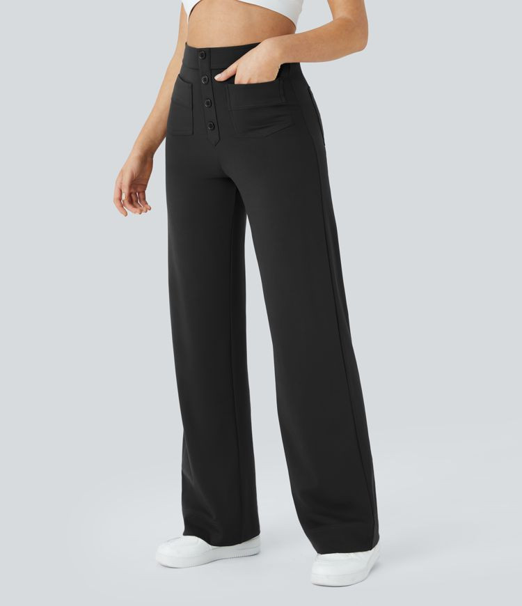 Women’s DayStretch High Waisted Pockets Straight Leg Casual Pants - Halara | HALARA