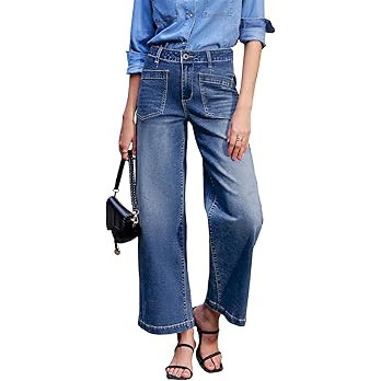 Sidefeel Women's Wide Leg Jeans High Waisted Stretchy Jeans Straight Leg Loose Fit Zimbaplatinum ... | Amazon (US)