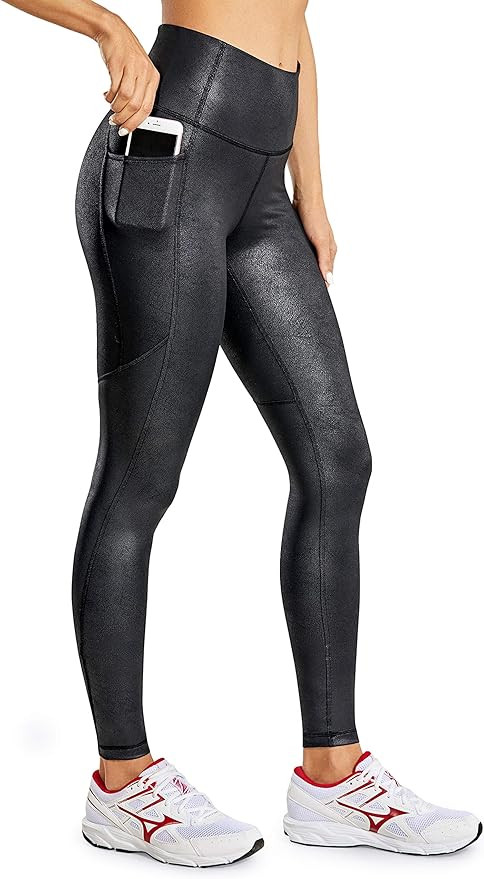 CRZ YOGA Women's Stretchy Faux Leather Leggings Yoga High Waisted Workout Tights with Pockets -28... | Amazon (US)
