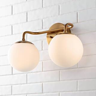 Louis Parisian Globe 15 in. 2-Light Brass Gold Metal Modern Contemporary LED Vanity Light with Fr... | The Home Depot