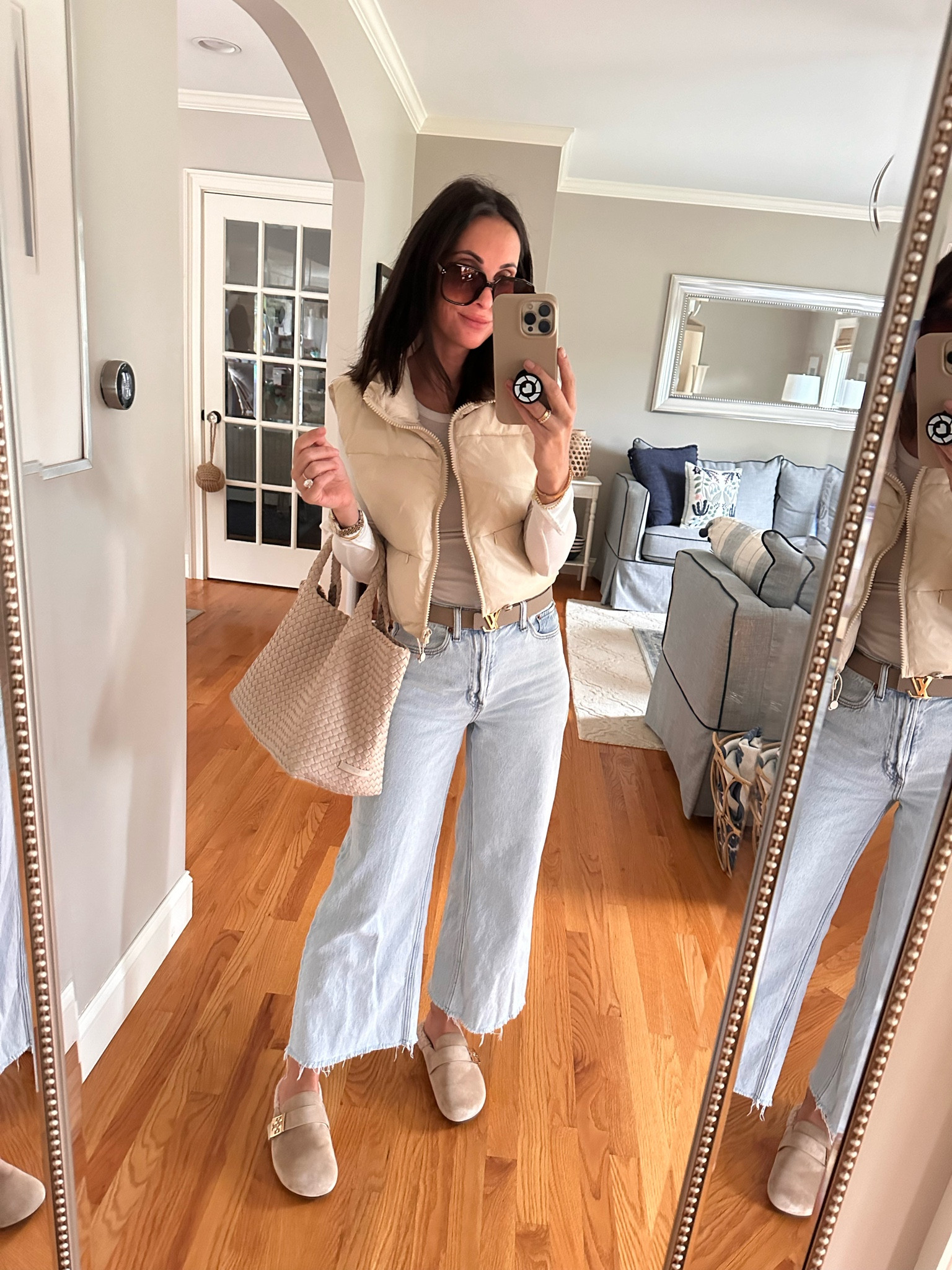 Crop puffer vest and wide leg crop jeans!
