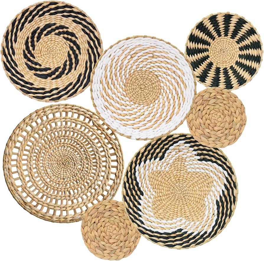 BreezyHue 7 Pcs Boho Wall Basket Decor Bulrush Woven Round Handmade Wall Art Hanging for Farmhous... | Amazon (US)