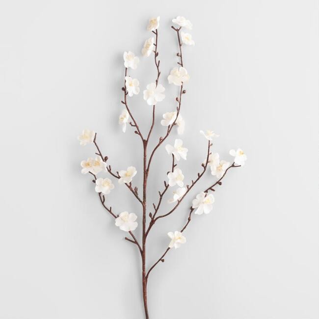 White Faux Velvet Plum Blossom Stems Set Of 2 | World Market