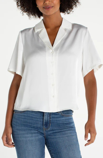 SHORT SLEEVE CAMP COLLAR BLOUSE | Liverpool Jeans
