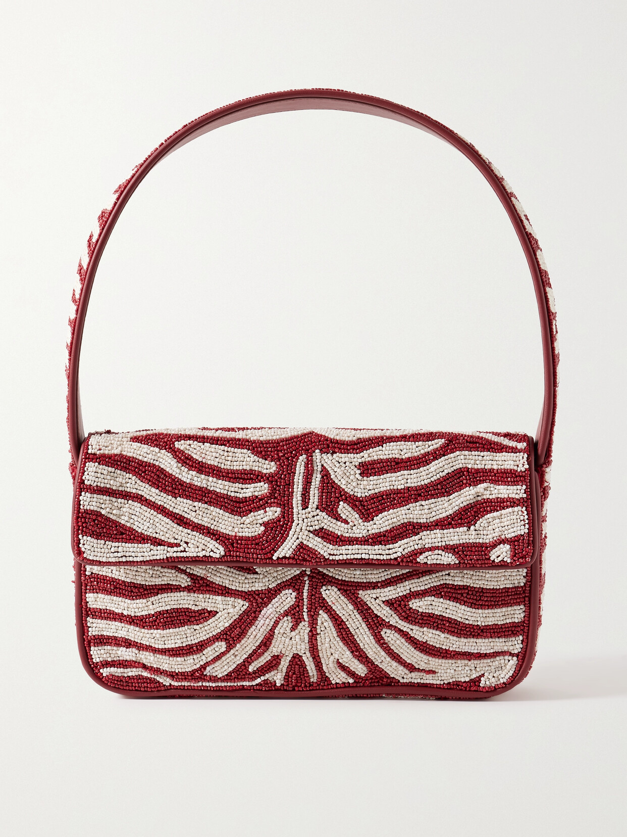 STAUD - Tommy Faux Leather-trimmed Beaded Satin Shoulder Bag - Red | NET-A-PORTER (US)