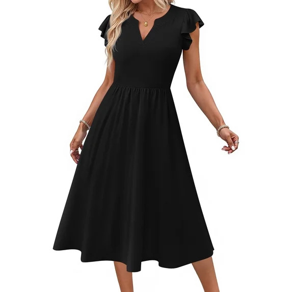 Fantaslook Vestidos de Verano para Mujer, Vestidos Midi con Cuello en V y Mangas con Volantes, Es... | Walmart (US)