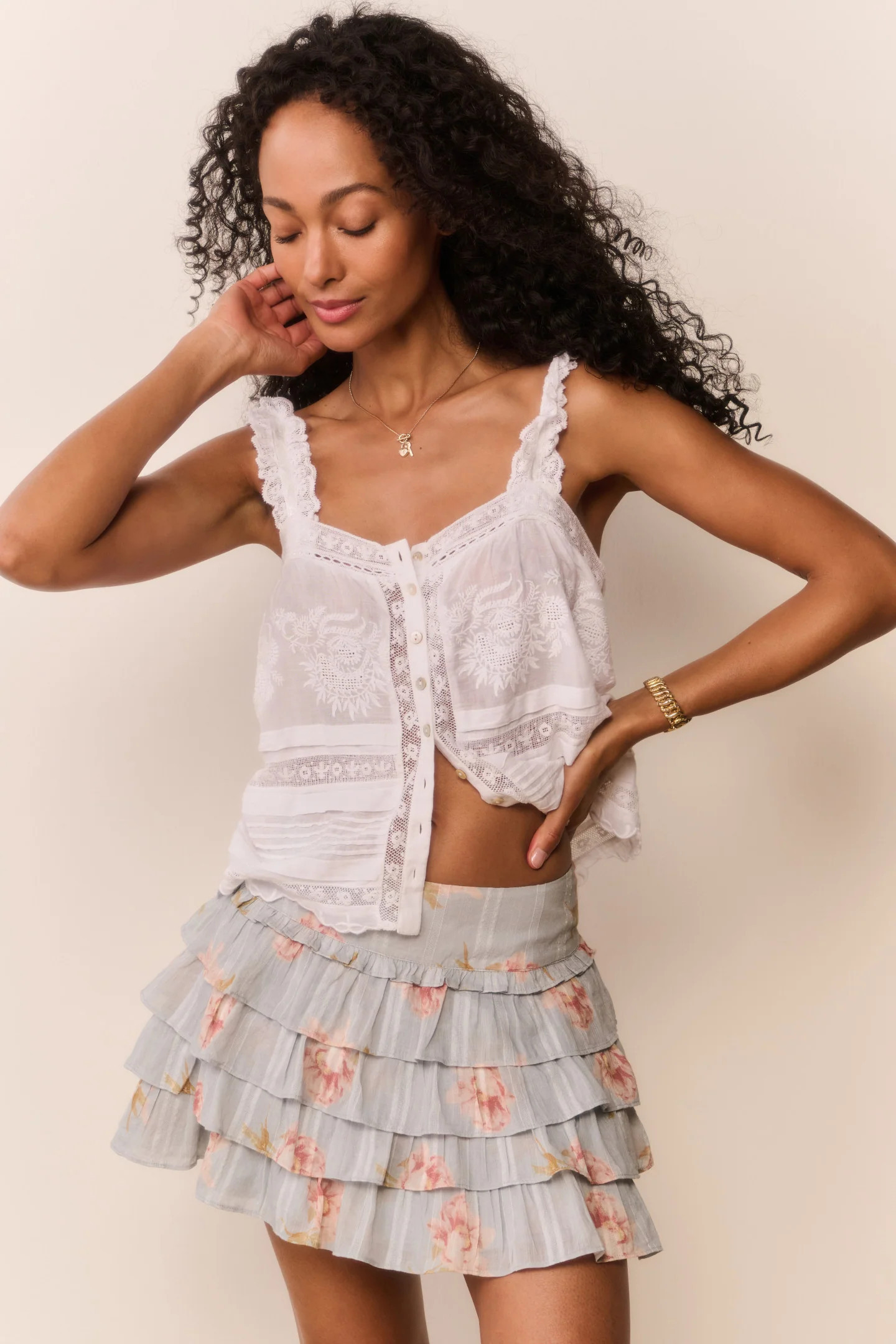 Moralina Cotton Peony Print Mini Skirt | LoveShackFancy