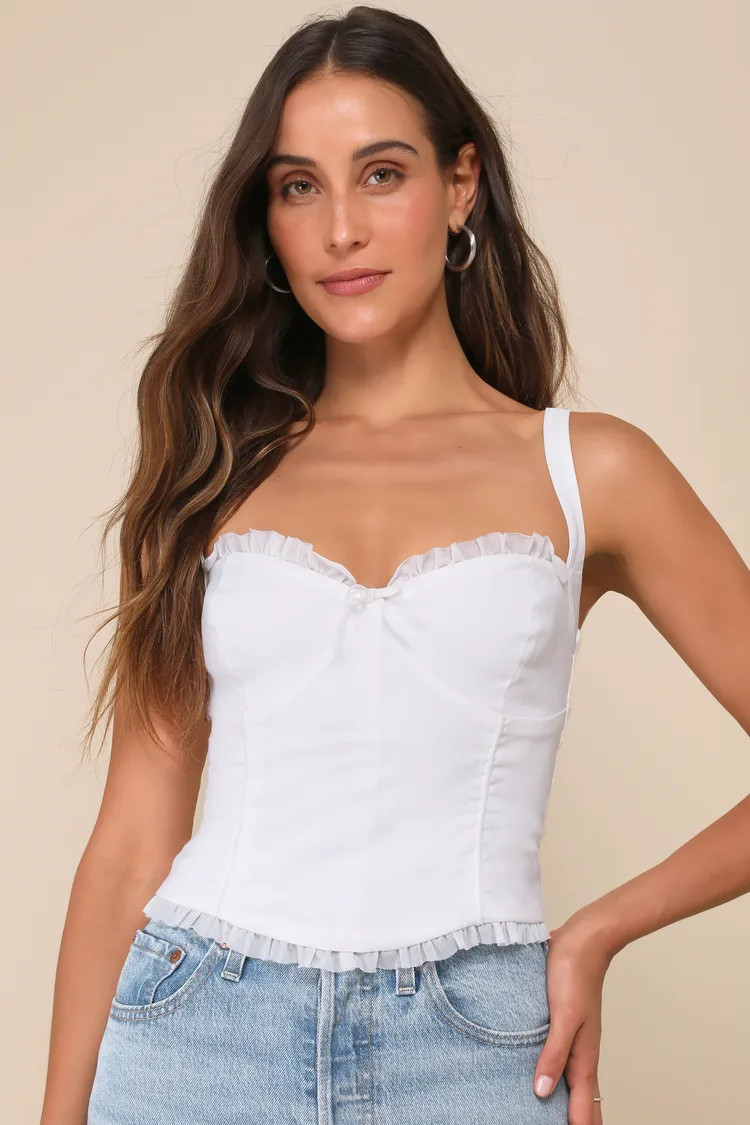 Perfect Sweetheart Ivory Ruffled Bow Bustier Tank Top | Lulus