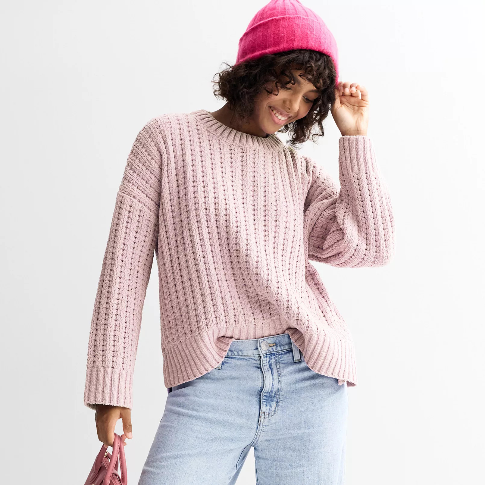 Juniors' Pink Republic Long Sleeve Drop Shoulder Crewneck Sweater | Kohl's