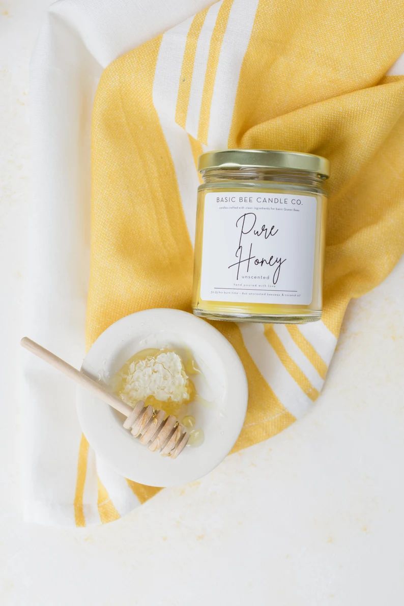 Unscented Pure Honey Beeswax Candle | Etsy (US)