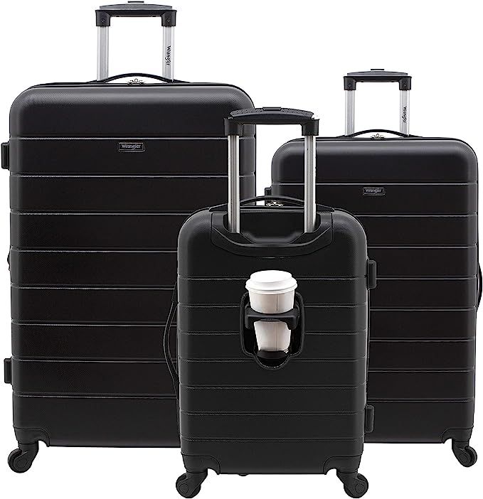 Wrangler Smart Luggage Set with Cup Holder and USB Port, Black, 3 Piece Set | Amazon (US)