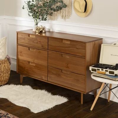 Cecille Groove 6 Drawer Double Dresser Hashtag Home Color: Caramel | Wayfair North America
