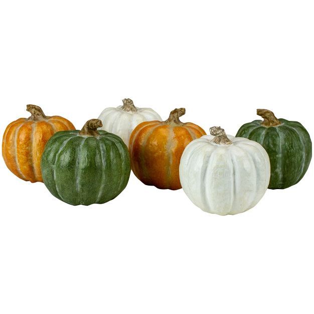 Northlight Set of 6 Boxed Green, White and Orange Thanksgiving Pumpkin Decorations | Target
