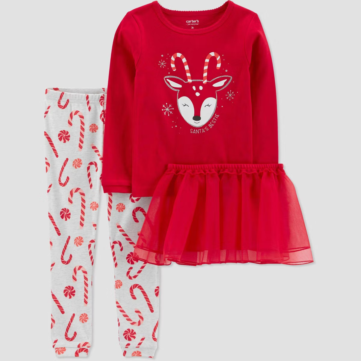 Carter's Just One You® Toddler Girls' Reindeer Tutu Pajama Set - Gray/Red | Target